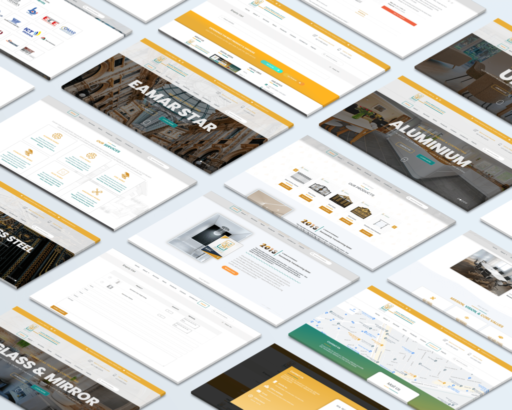 Eamar Star website system shown across multiple desktop screens