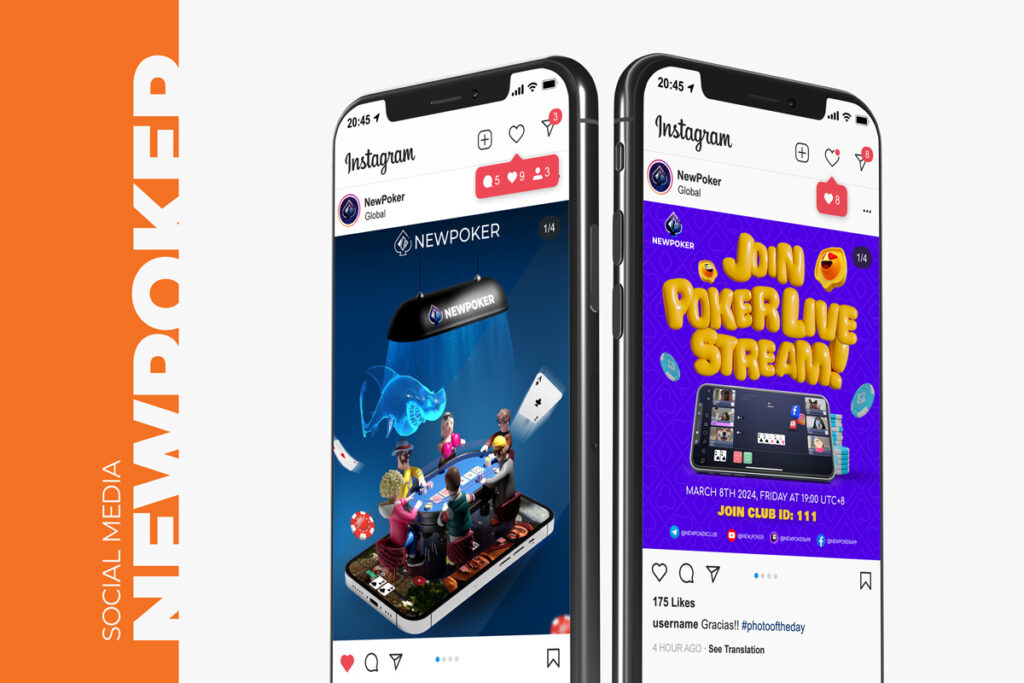 NewPoker campaign visuals shown inside two mobile devices