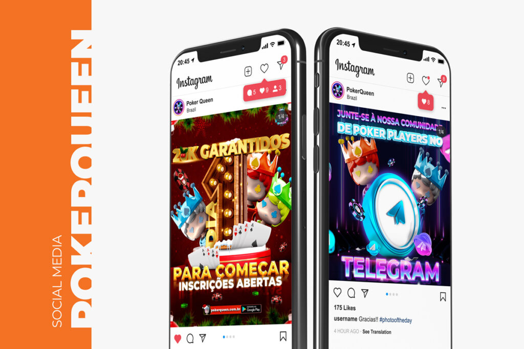 Poker Queen social campaign shown inside two mobile devices
