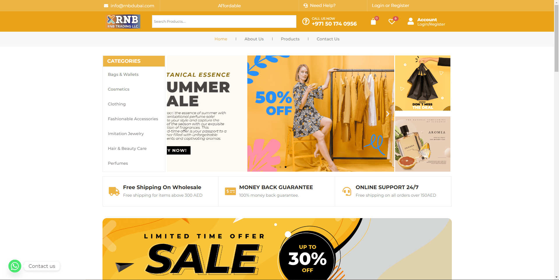 RNB e-commerce homepage